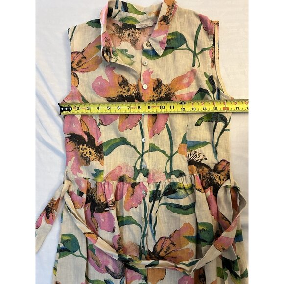 Marisa & Marie Cream Floral Button Up 100% Linen Sleeveless Collar Midi Dress S - Picture 3 of 8